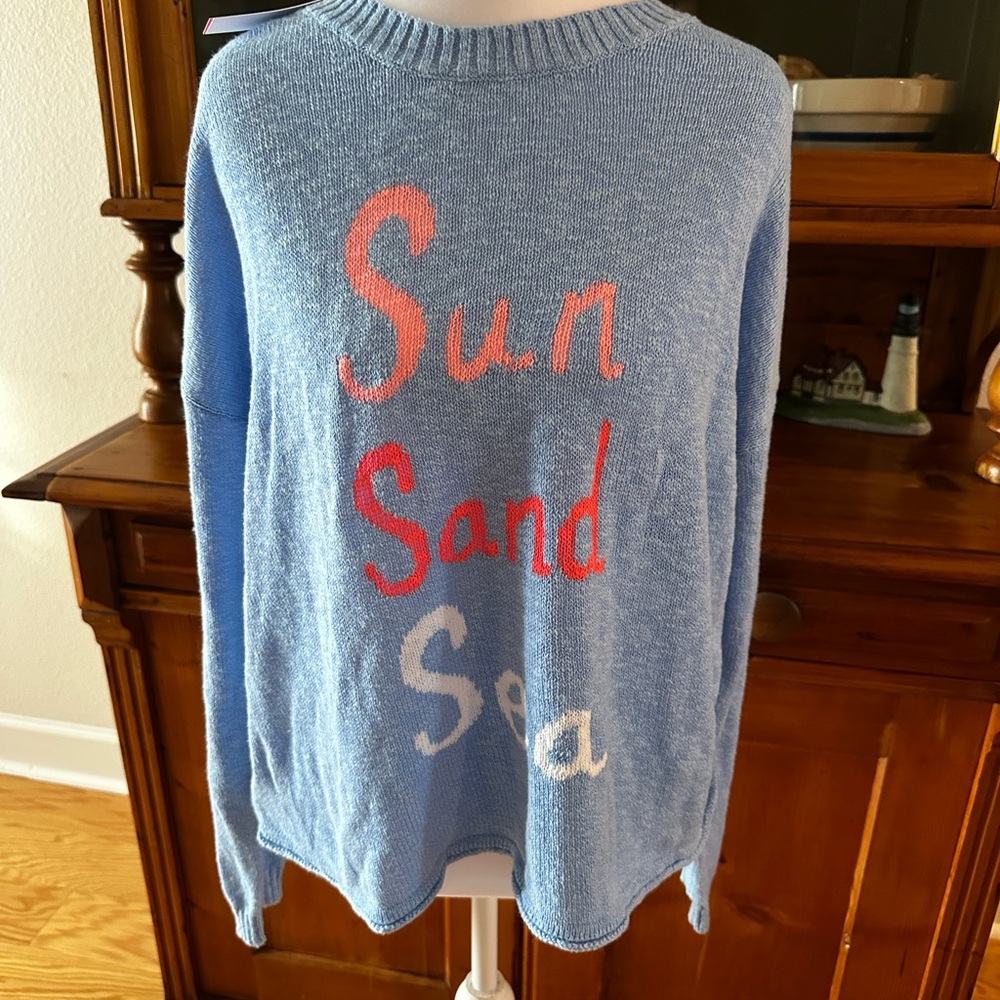 Lily Pulitzer Blue Sweater with Sun Sand Sea Design